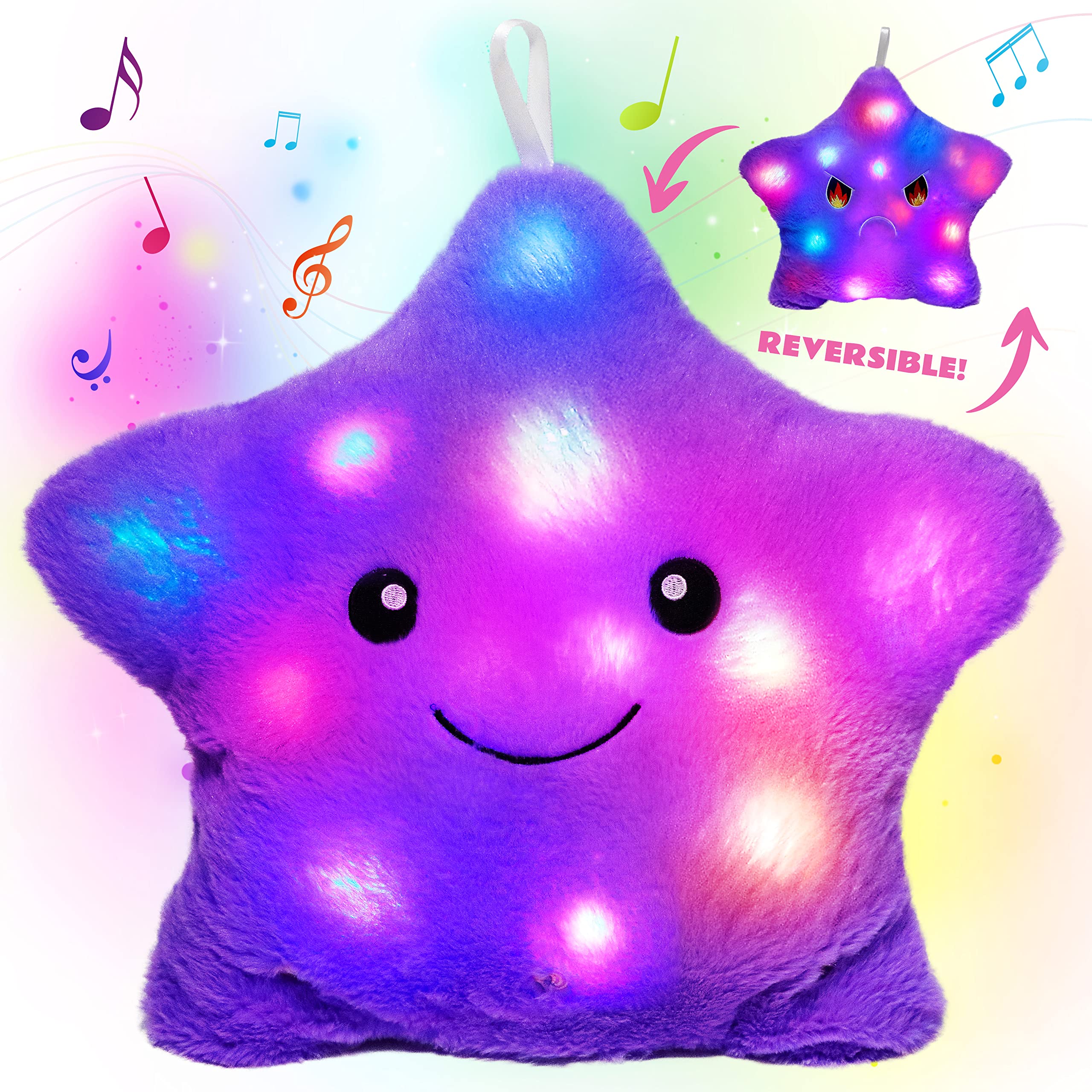 Cuteoy 13' Musical Purple Star Plush Pillow Glowing Twinkle Night Light Stuffed Animal Led Toys Adjustable Volume Birthday For